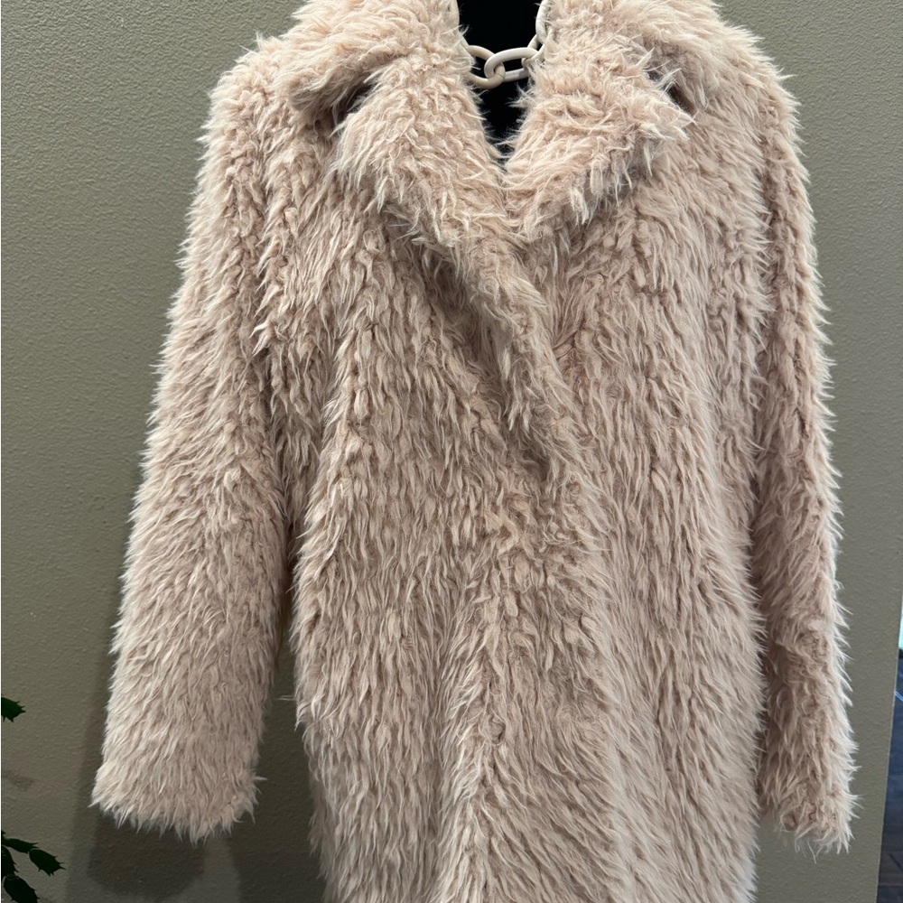 Women's Cream Faux Fur Coat